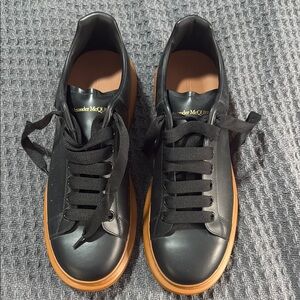 Alexander McQueen Black Leather Sneakers with Tan Sole